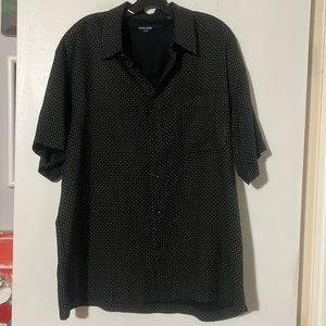 Toscano mens dark blue with dot short sleeve 100% silk shirt